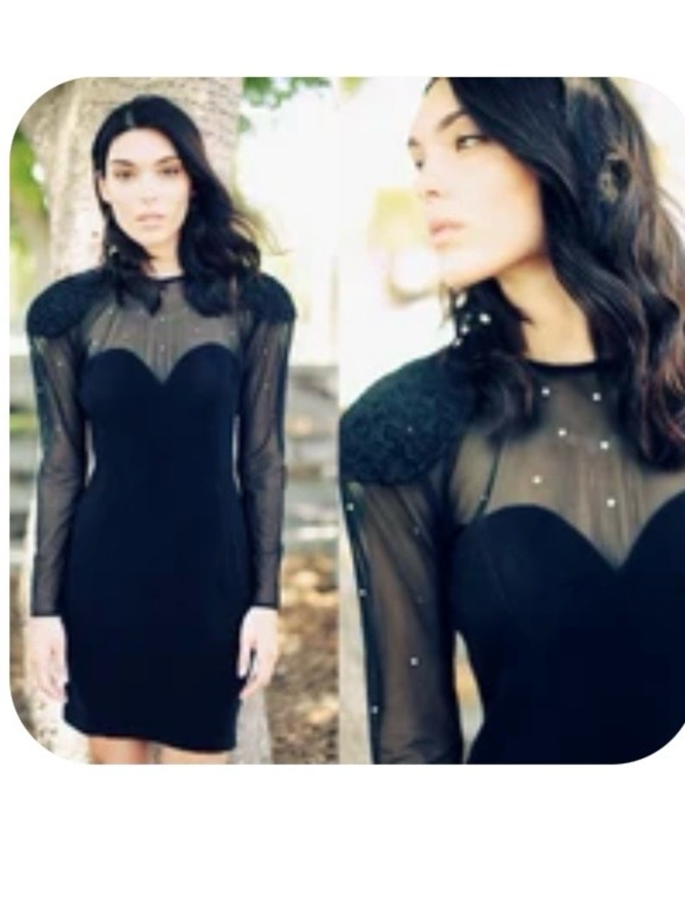 80s black mesh bodycon dress with rhinestones, HW COLLECTIONS
